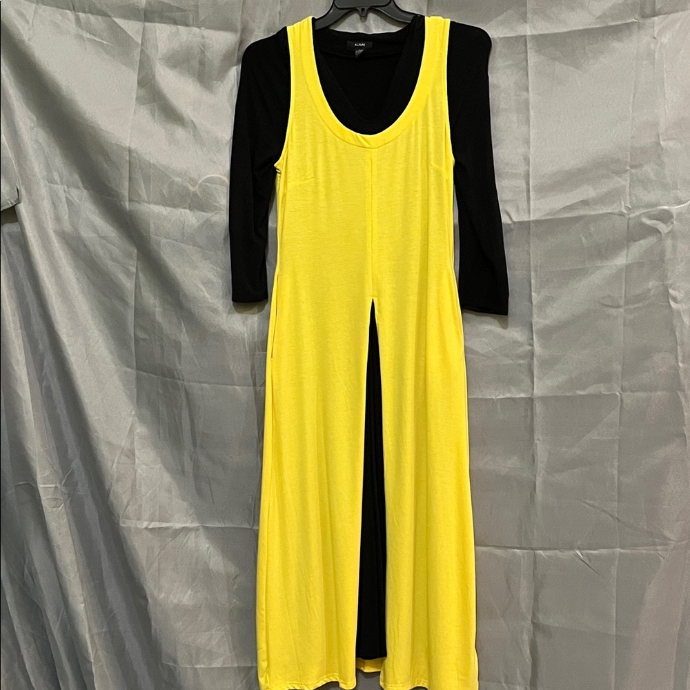 New York & Company Yellow and Black Layered Dress